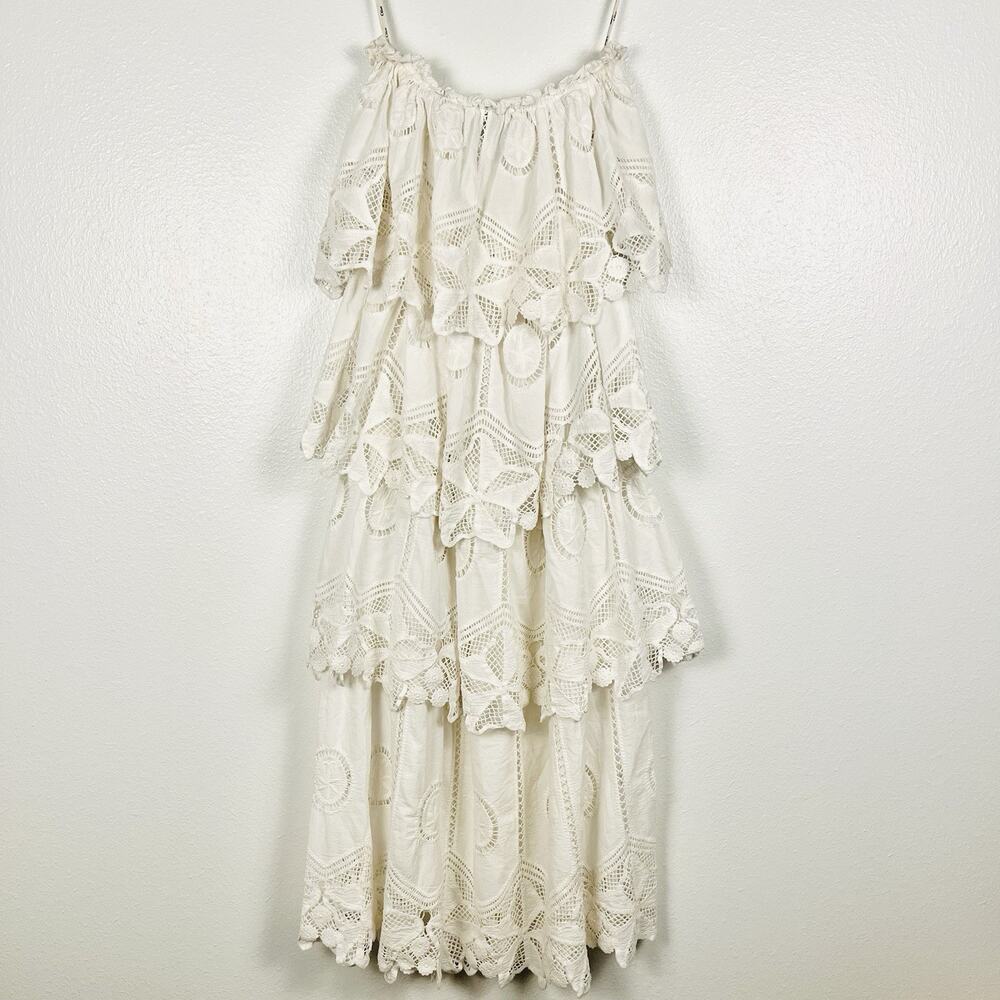 Free People Ollari Lace Tiered Strapless White/Ivory Boho Maxi Dress XS - Picture 7 of 8